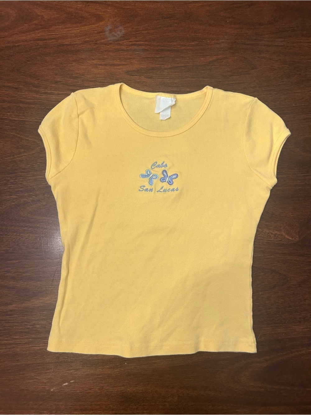 Baby Tee Classic Yellow Short Sleeve Tee with Embroidered Detail